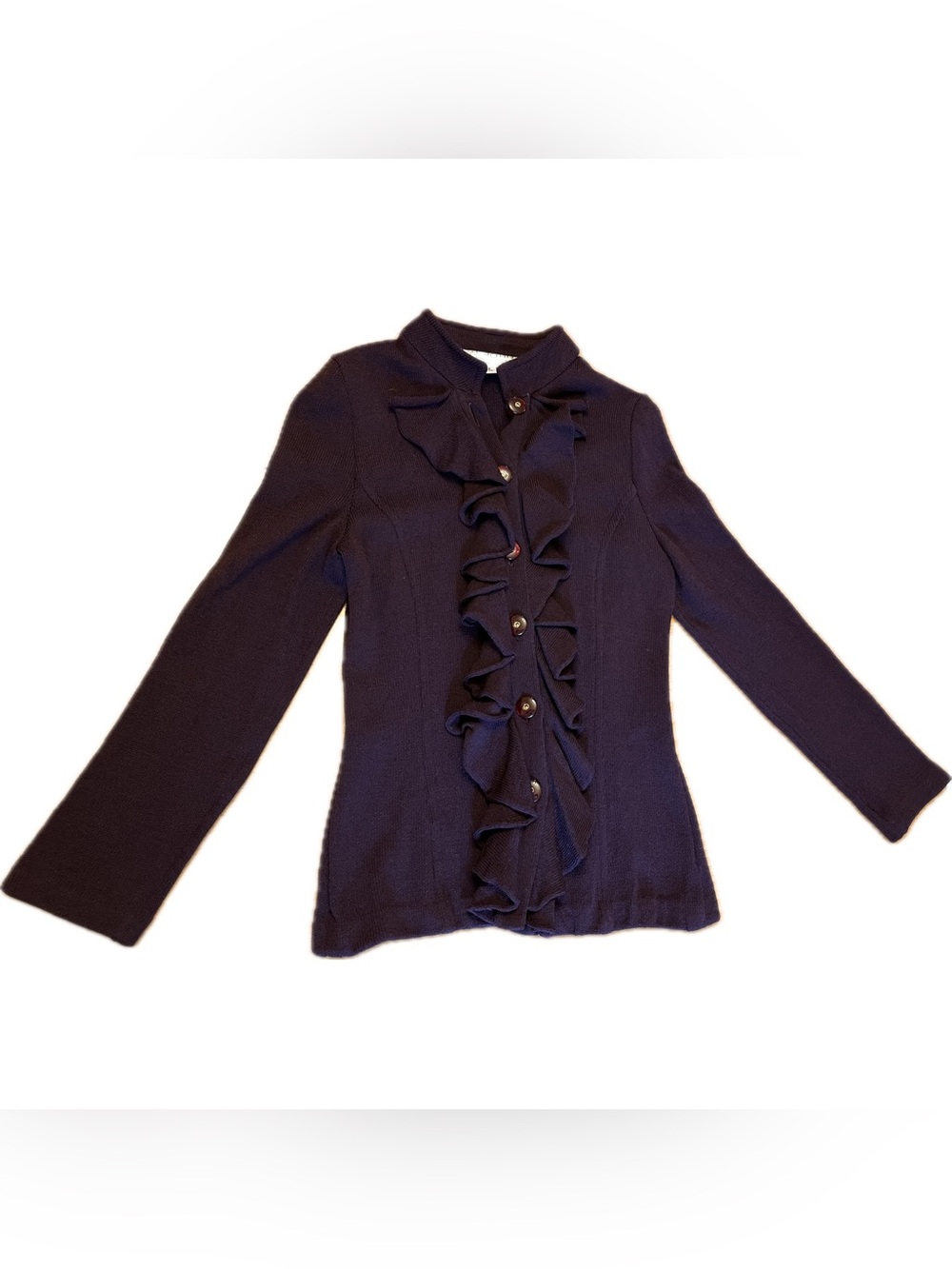 St John Collection Ruffled Santana Knit Jacket sz 6 Plum Purple